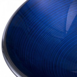 Countertop Washbasin Tempered Glass Round Blue Line With Faucet For Bathroom