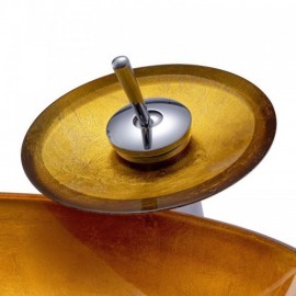 Yellow Countertop Washbasin Tempered Glass Round Waterfall With Faucet For Bathroom