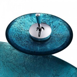 Countertop Washbasin Blue Round Tempered Glass With Faucet For Bathroom