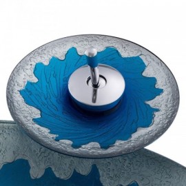 Round Countertop Washbasin In Wave Foam Blue Tempered Glass With Faucet For Bathroom