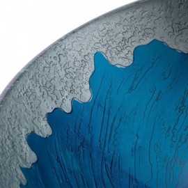 Round Countertop Washbasin In Wave Foam Blue Tempered Glass With Faucet For Bathroom
