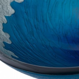 Round Countertop Washbasin In Wave Foam Blue Tempered Glass With Faucet For Bathroom
