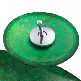 Round Green And Black Waterfall Tempered Glass Sink With Faucet For Bathroom