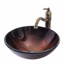 Dark Round Tempered Glass Sink For Bathroom Faucet Optional