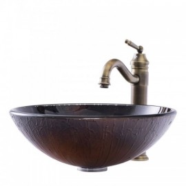 Dark Round Tempered Glass Sink For Bathroom Faucet Optional