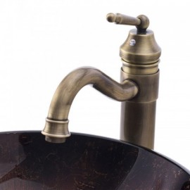 Dark Round Tempered Glass Sink For Bathroom Faucet Optional