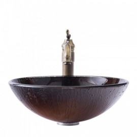 Dark Round Tempered Glass Sink For Bathroom Faucet Optional