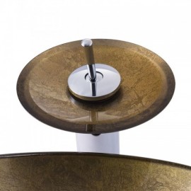 Round Copper Tempered Glass Countertop Washbasin With Faucet For Bathroom