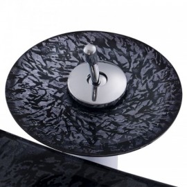Waterfall Black Tempered Glass Sink With Faucet For Bathroom