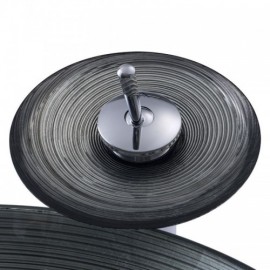 Silver Round Countertop Washbasin With Tempered Glass With Faucet For Bathroom