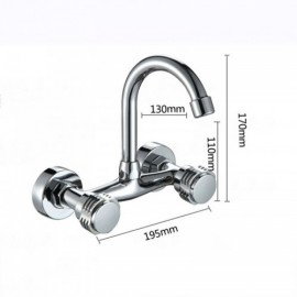 Copper Wall-Mounted Kitchen Mixer 2 Holes 2 Chrome Handles