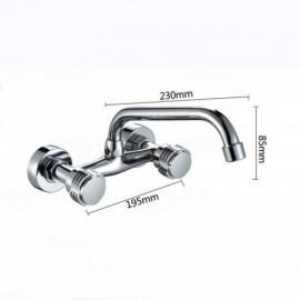 Copper Wall-Mounted Kitchen Mixer 2 Holes 2 Handles Chrome