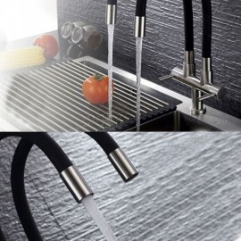 Cold Water Kitchen Faucet In Stainless Steel 2 Handles 2 Outlets Free Rotation