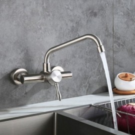 Wall-Mounted Kitchen Mixer Stainless Steel 2 Holes 2 Rotating Handles