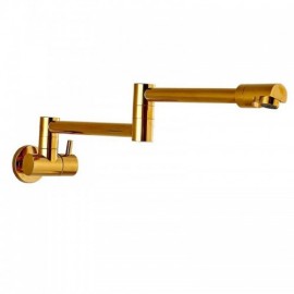 Copper Wall-Mounted Cold Water Kitchen Faucet H12Cm Gold Rotating Folded