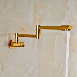 Copper Wall-Mounted Cold Water Kitchen Faucet H12Cm Gold Rotating Folded