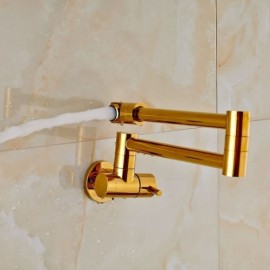Copper Wall-Mounted Cold Water Kitchen Faucet H12Cm Gold Rotating Folded