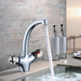 Modern 2-Handle Chrome-Plated Copper Thermostatic Basin Faucet