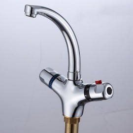 Modern 2-Handle Chrome-Plated Copper Thermostatic Basin Faucet