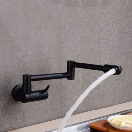 Copper Wall-Mounted Cold Water Kitchen Faucet Black Rotating Folded