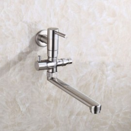Wall-Mounted Cold Water Kitchen Faucet Stainless Steel Rotatable Folded With Washing Machine Interface