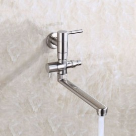 Wall-Mounted Cold Water Kitchen Faucet Stainless Steel Rotatable Folded With Washing Machine Interface