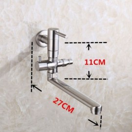Wall-Mounted Cold Water Kitchen Faucet Stainless Steel Rotatable Folded With Washing Machine Interface