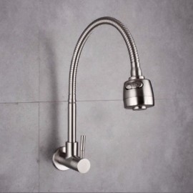 Wall-Mounted Cold Water Kitchen Faucet Stainless Steel Free Rotation