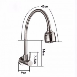 Wall-Mounted Cold Water Kitchen Faucet Stainless Steel Free Rotation