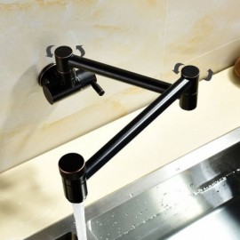 Copper Wall-Mounted Cold Water Kitchen Faucet Rotating Folded Retro