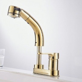 Basin Mixer With Removable Copper Lifting Nozzle Gold