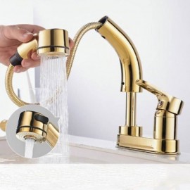 Basin Mixer With Removable Copper Lifting Nozzle Gold