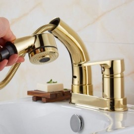 Basin Mixer With Removable Copper Lifting Nozzle Gold