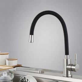 Copper Rubber Kitchen Faucet Free Rotation Black