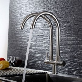 Wall-Mounted Cold Water Kitchen Faucet Stainless Steel 2 Handles 2 Outlets