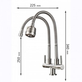 Wall-Mounted Cold Water Kitchen Faucet Stainless Steel Free Rotation 2 Handles 2 Outlets