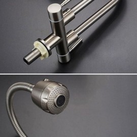 Wall-Mounted Cold Water Kitchen Faucet Stainless Steel Free Rotation 2 Handles 2 Outlets