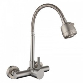 Wall-Mounted Kitchen Mixer Stainless Steel Free Rotation 2 Holes 2 Handles