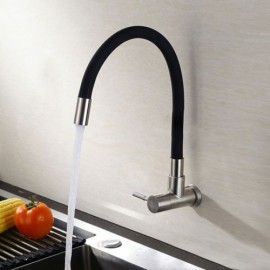 Cold Water Kitchen Faucet Stainless Steel Rubber 2 Handles 2 Outlets Free Rotation
