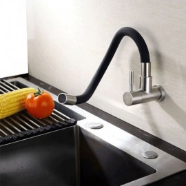 Cold Water Kitchen Faucet Stainless Steel Rubber 2 Handles 2 Outlets Free Rotation