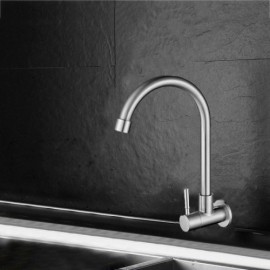 Wall-Mounted Cold Water Kitchen Faucet Brushed Copper