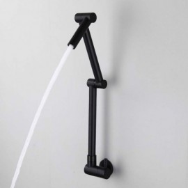 Copper Wall-Mounted Cold Water Kitchen Faucet Rotatable Folded Black