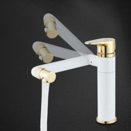 Copper Basin Mixer Gold For Bathroom Rotating White