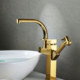 Copper Basin Mixer 2 Holes 2 Gold Handles