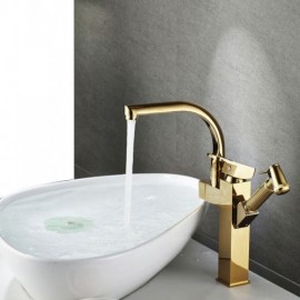 Copper Basin Mixer 2 Holes 2 Gold Handles