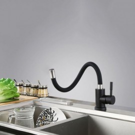 Wall-Mounted Kitchen Mixer Copper Rubber Free Rotation Black