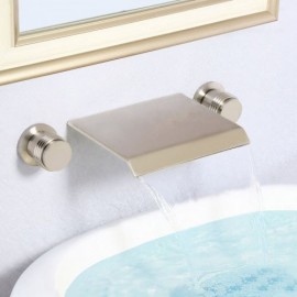 Black/Brushed Nickel Double Handle Wall-Mount Waterfall Sink Faucet