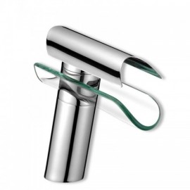 Single-Hole Waterfall Sink Faucet With Glass Spout Chrome Finish