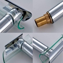 Single-Hole Waterfall Sink Faucet With Glass Spout Chrome Finish