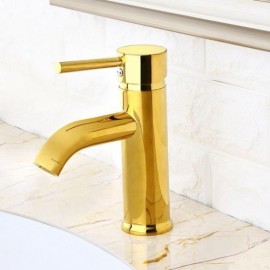Modern Solid Brass Single Handle Lavatory Faucet In Gold